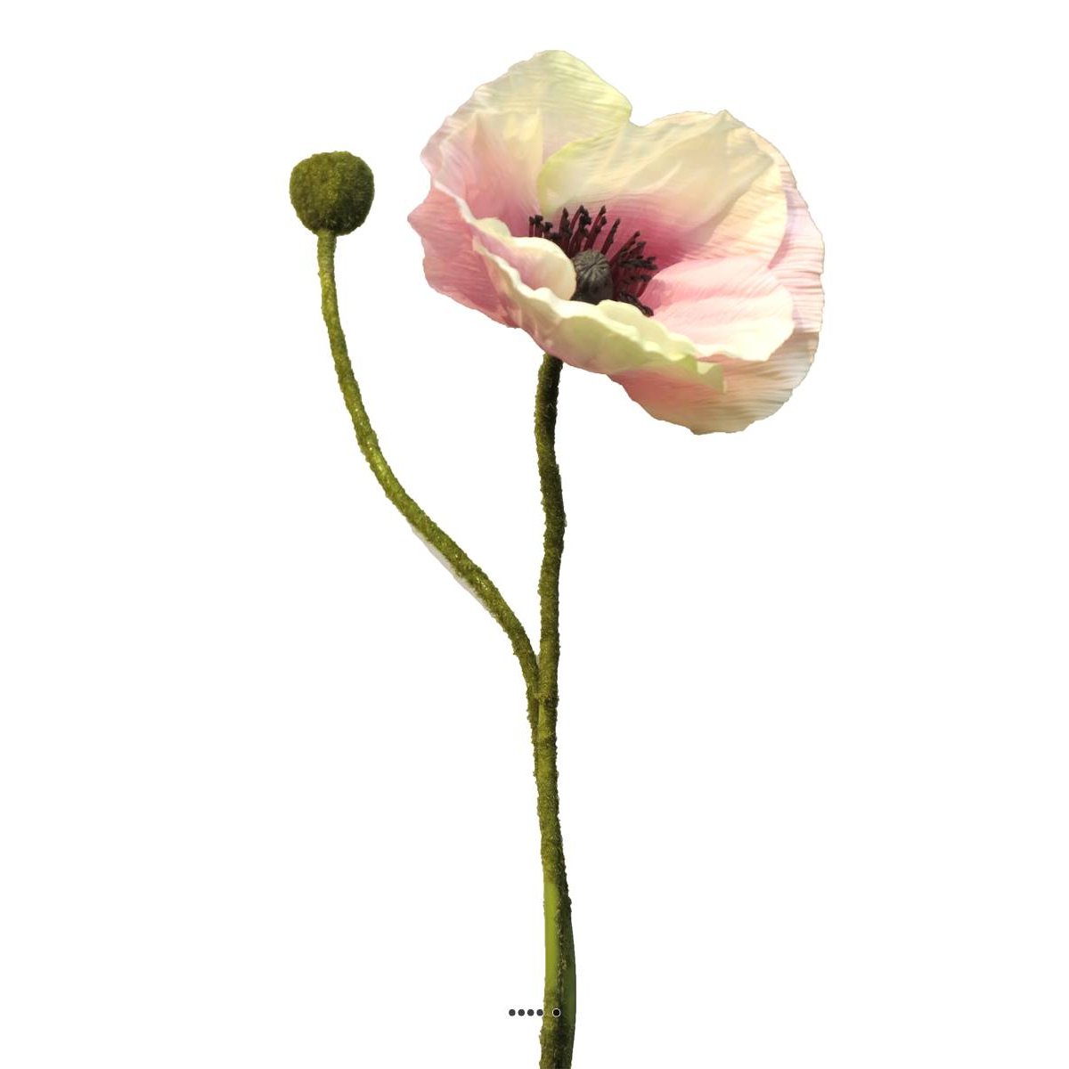 Pavot factice H60cm 1 fleur et 1 bouton fleu pourpre-crème, ARTIFICIELLES