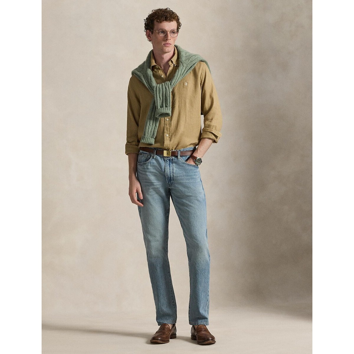 Chemise en lin Custom Fit café, POLO RALPH LAUREN
