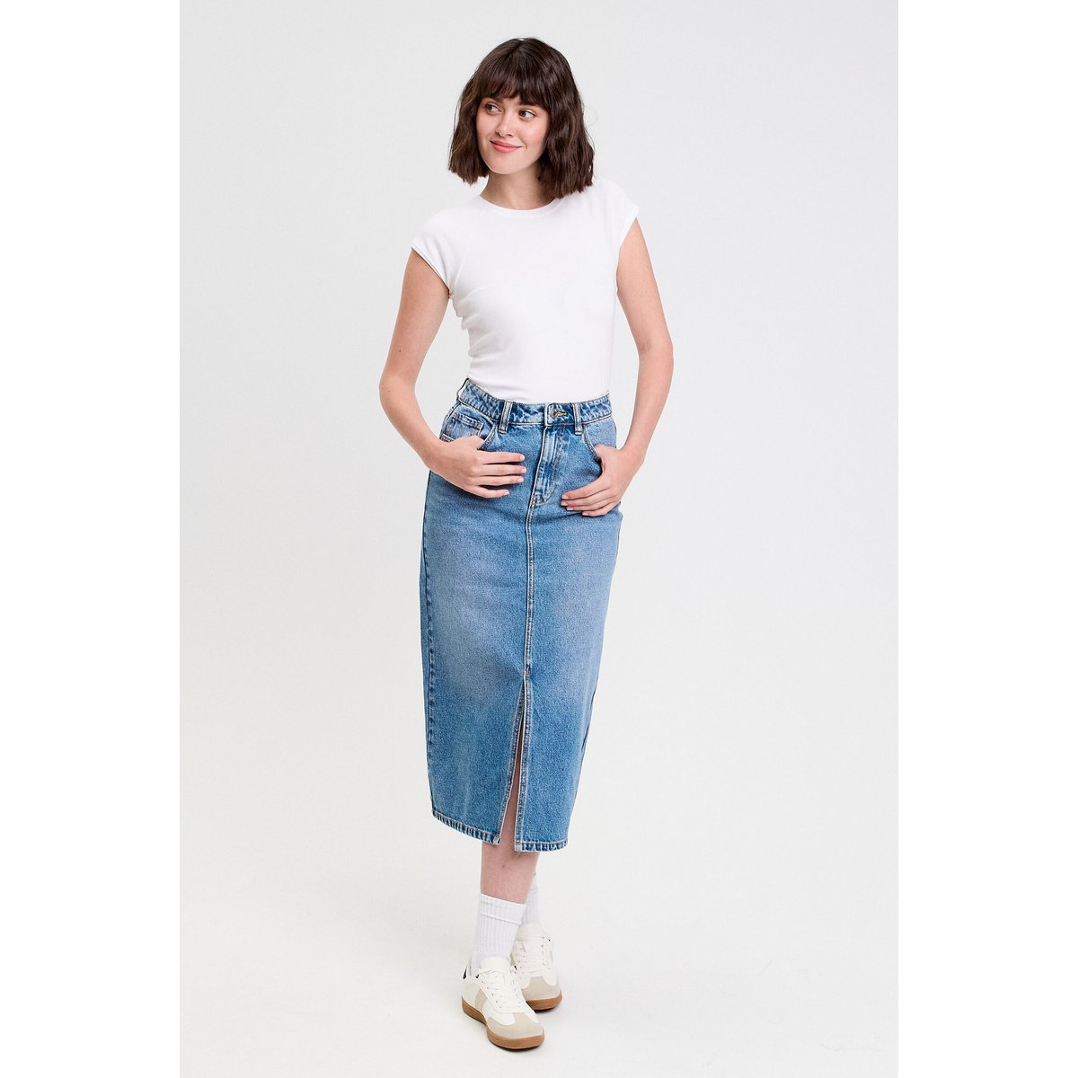 Jupe crayon taille standard denim double stone, CACHE CACHE