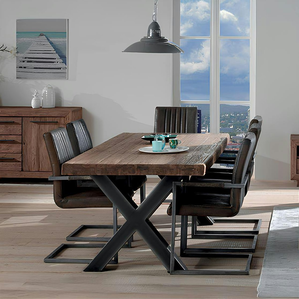 Table à manger en bois recyclé teck massif naturel et pieds métal 180x90cm KERALA bois naturel, PIER IMPORT
