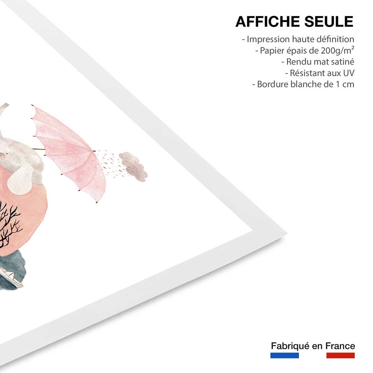 Affiche enfant jour de pluie chez madame éléphant affiche seule, HEXOA