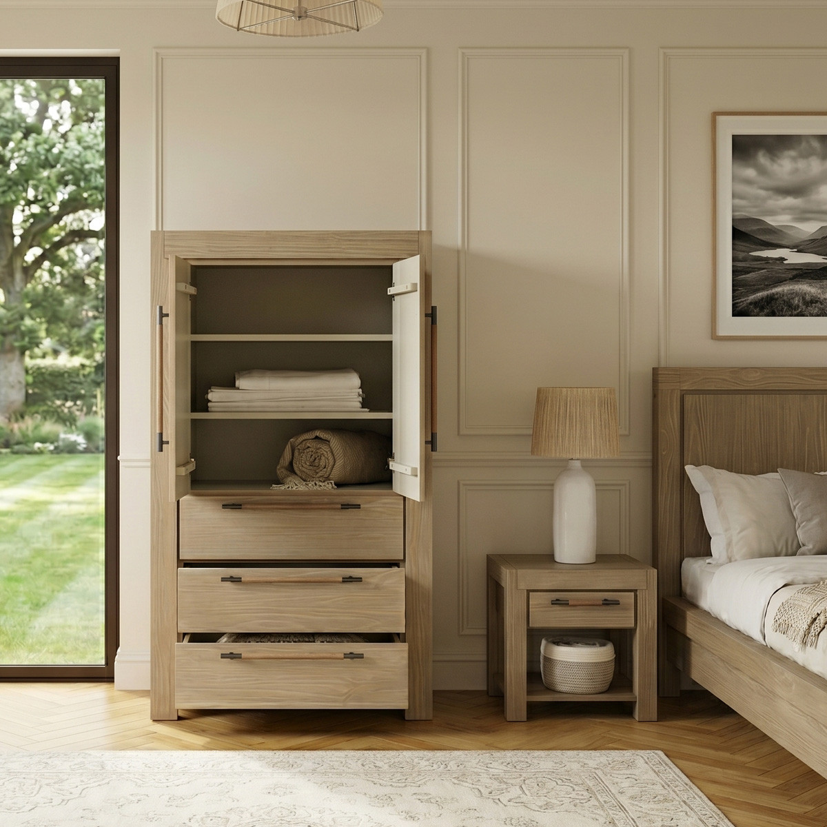 Armoire style contemporain, 2 portes, 3 étagères et 3 tiroirs MEGÈVE marron, ROBIN DES BOIS