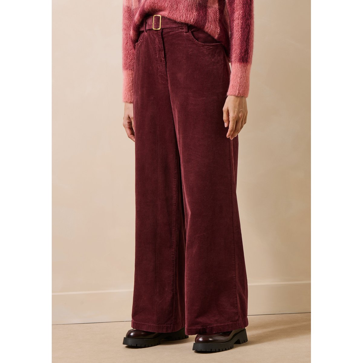 Pantalon droit en velours côtelé bordeaux, LA FEE MARABOUTEE