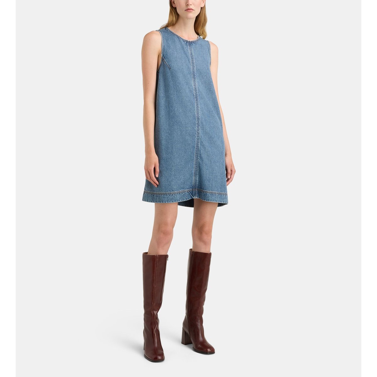 Robe denim courte corfou sans manches bleu moyen, GALERIES LAFAYETTE