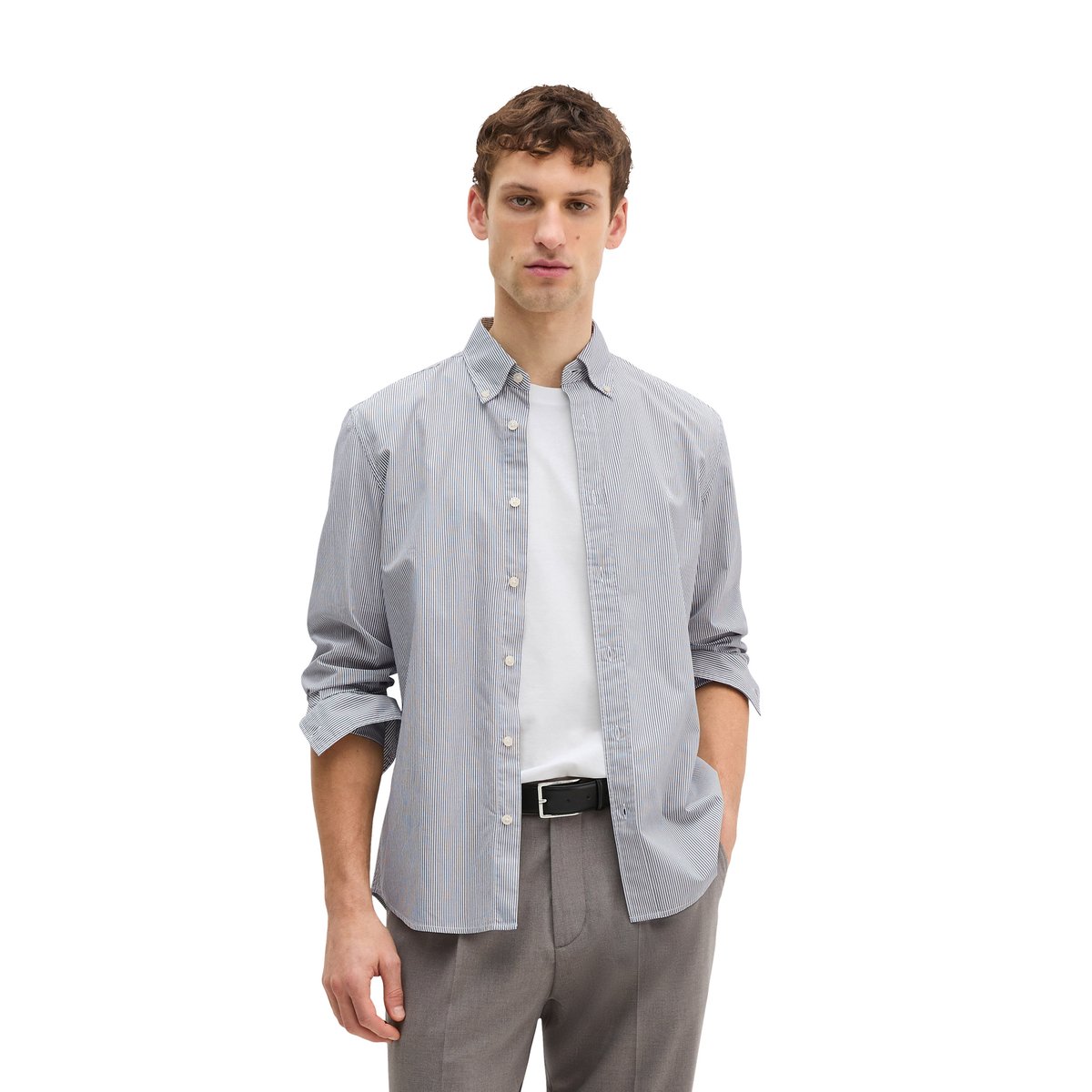 Chemise regular en popeline de coton bio gris, MARC O'POLO