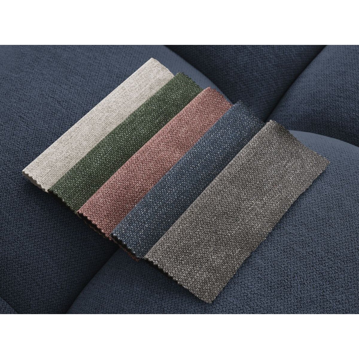 Canapé d'angle fixe 4 places en tissu chiné avec pouf, MONT-BLANC bleu foncé, BOBOCHIC