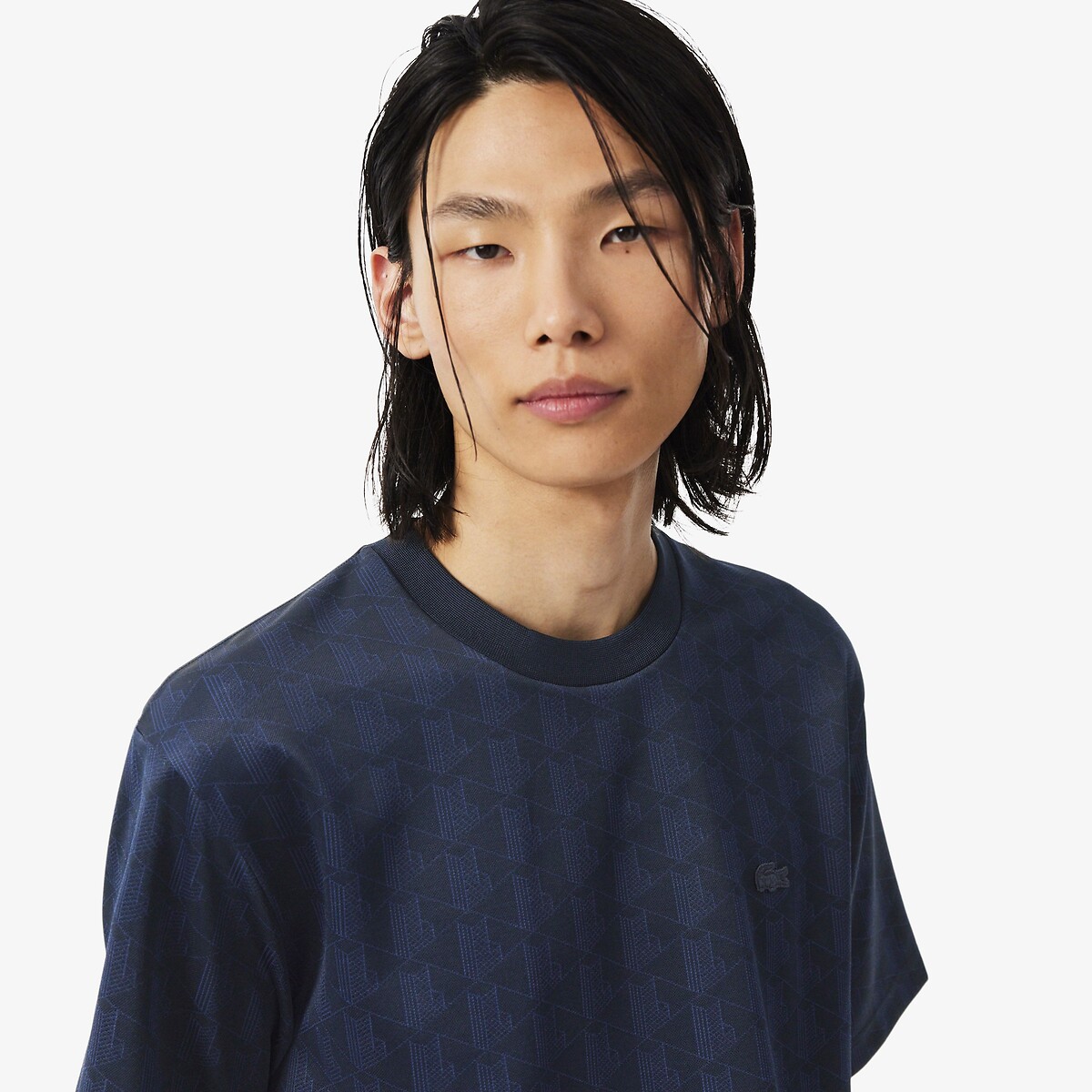 Tone-On-Tone Monogram Jacquard T-Shirt navy blue, LACOSTE