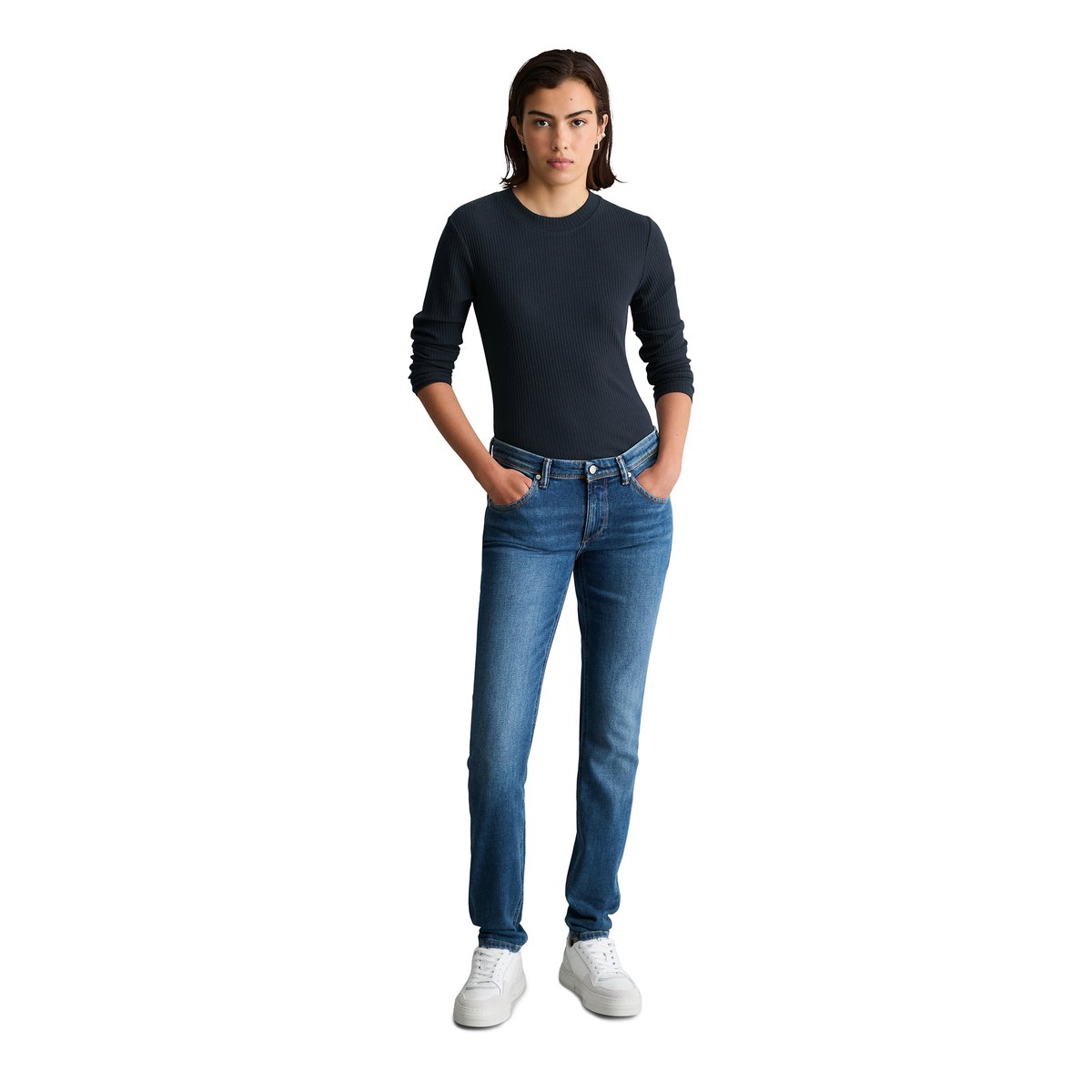 Jeans modèle Alva slim en coton biologique mélangé stretch bleu, MARC O’POLO DENIM