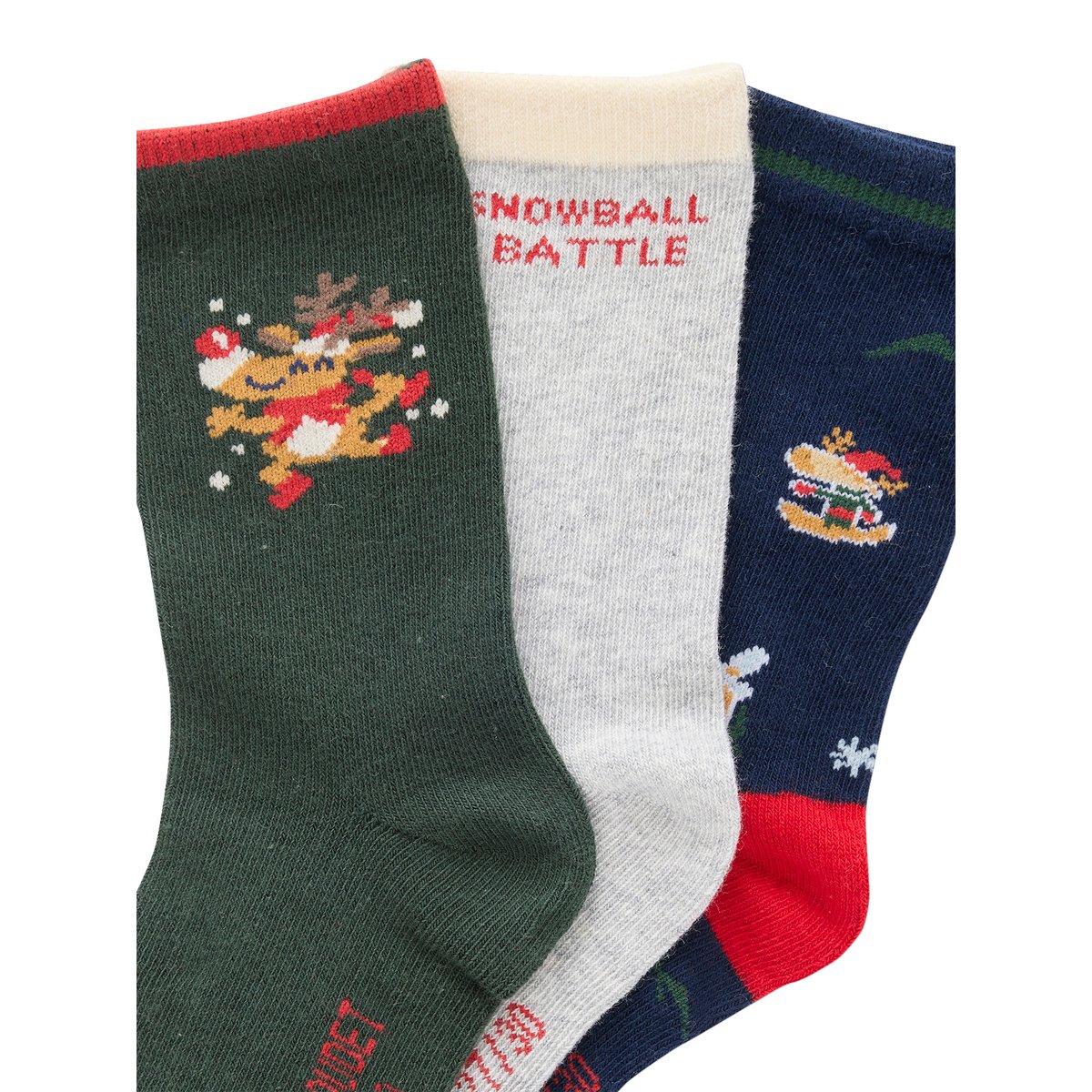 Coffret de 3 paires de chaussettes Noël gris chiné, VERTBAUDET