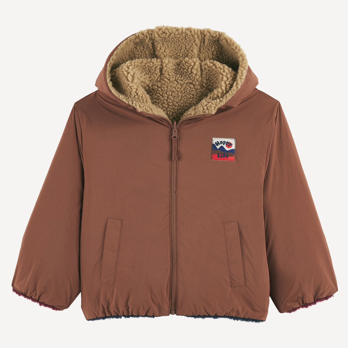 Blouson coupe-vent à capuche, réversible sherpa bleu marine/marron, LA REDOUTE COLLECTIONS