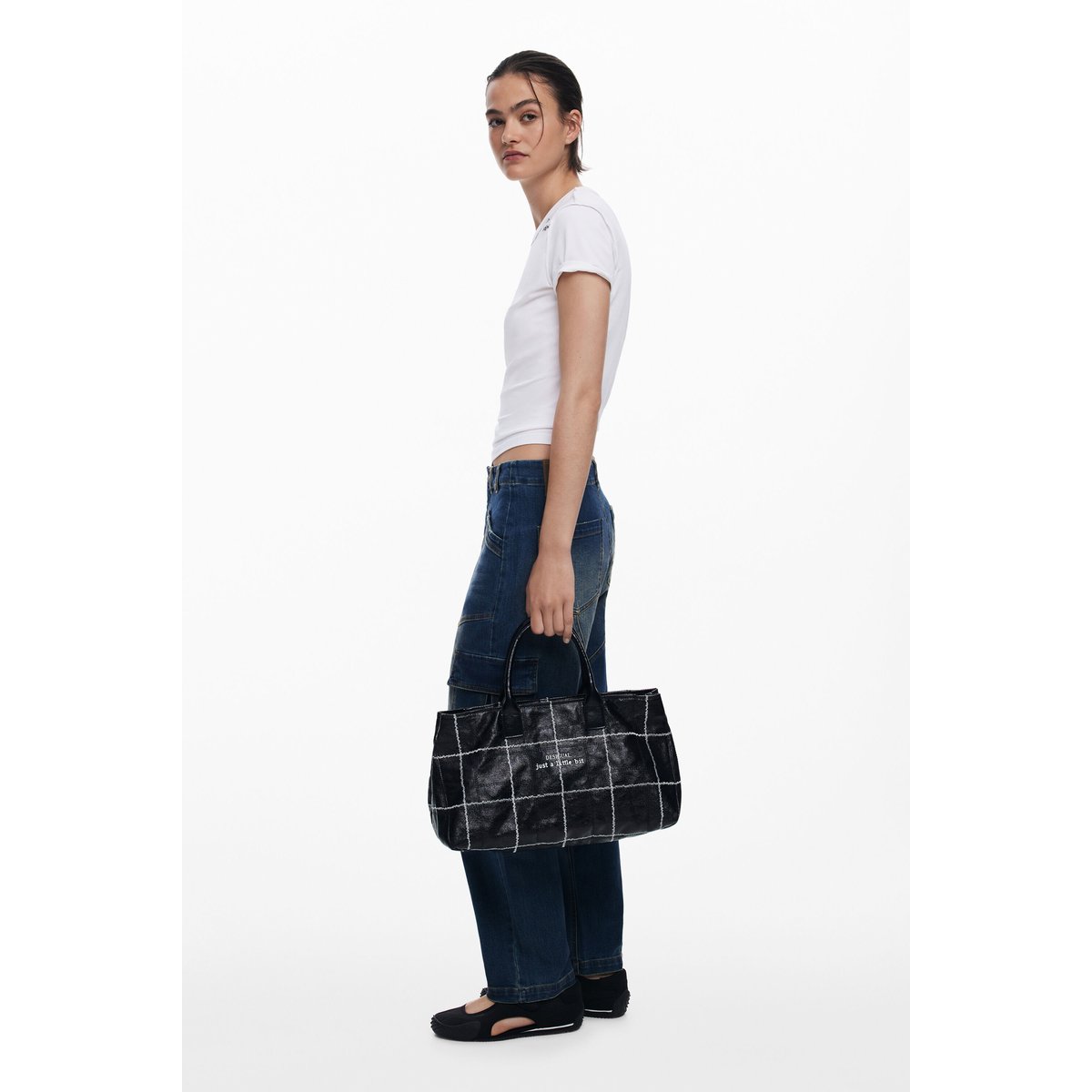 Sac cabas brillant moyen noir, DESIGUAL