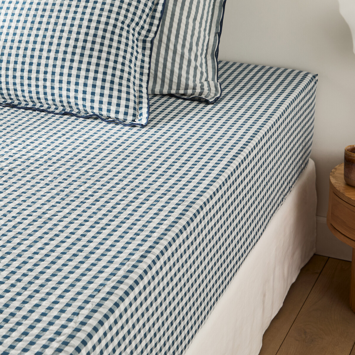 Drap-housse coton seersucker 30 cm, COTTAGE BLEU bleu, LA REDOUTE INTERIEURS