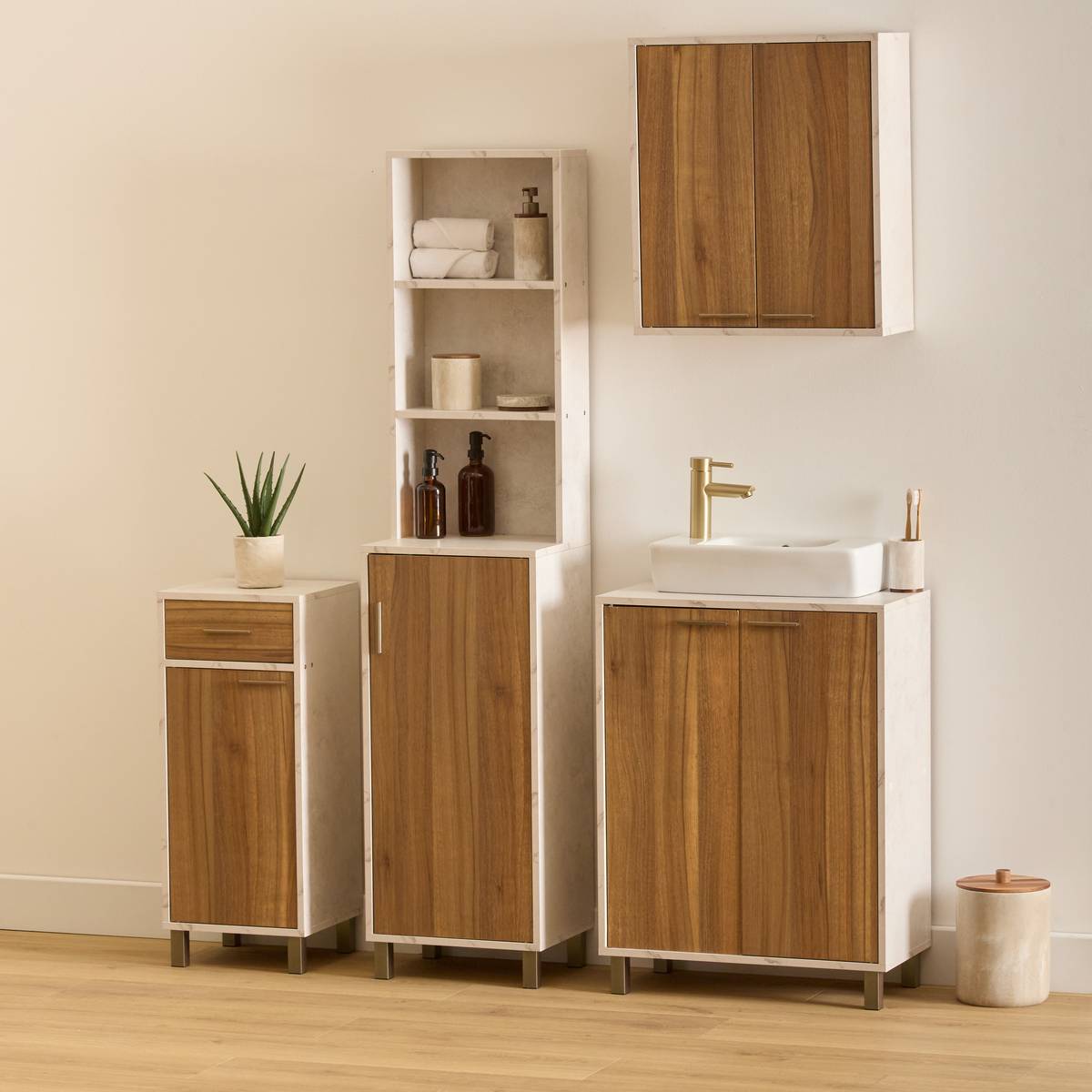 Meuble bas 1 porte et 1 tiroir effet marbre COME marron, 5FIVE SIMPLY SMART