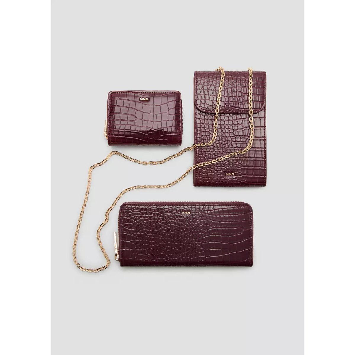 Grand portefeuille effet croco brillant bordeaux, MANGO