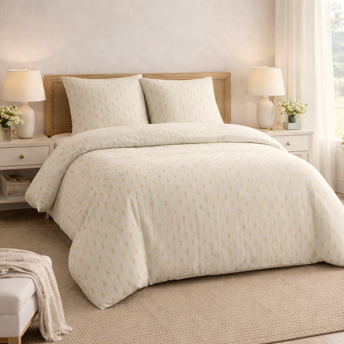 Parure housse de couette en coton lavé vintage imprimée, TESS imprime, C DESIGN HOME TEXTILE
