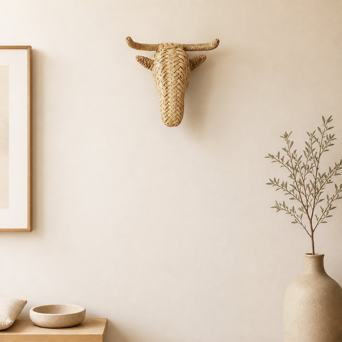 Déco murale petite tête d'élan en paille - LOJI naturel, HOME MAISON