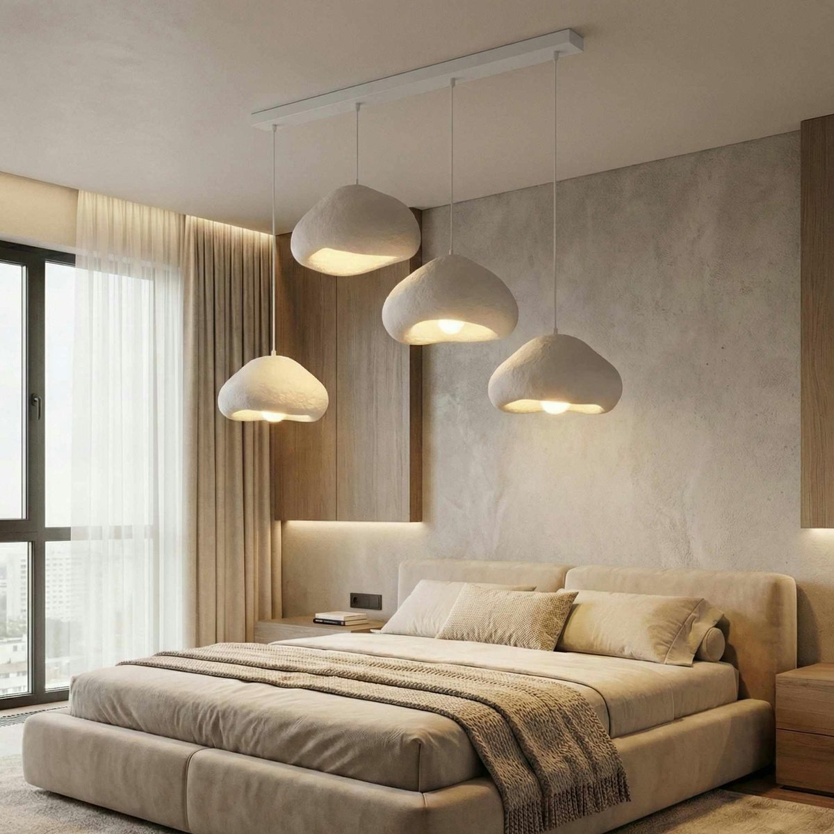 Suspension de table 4 lampes en ligne NOXIS blanc, PIER IMPORT