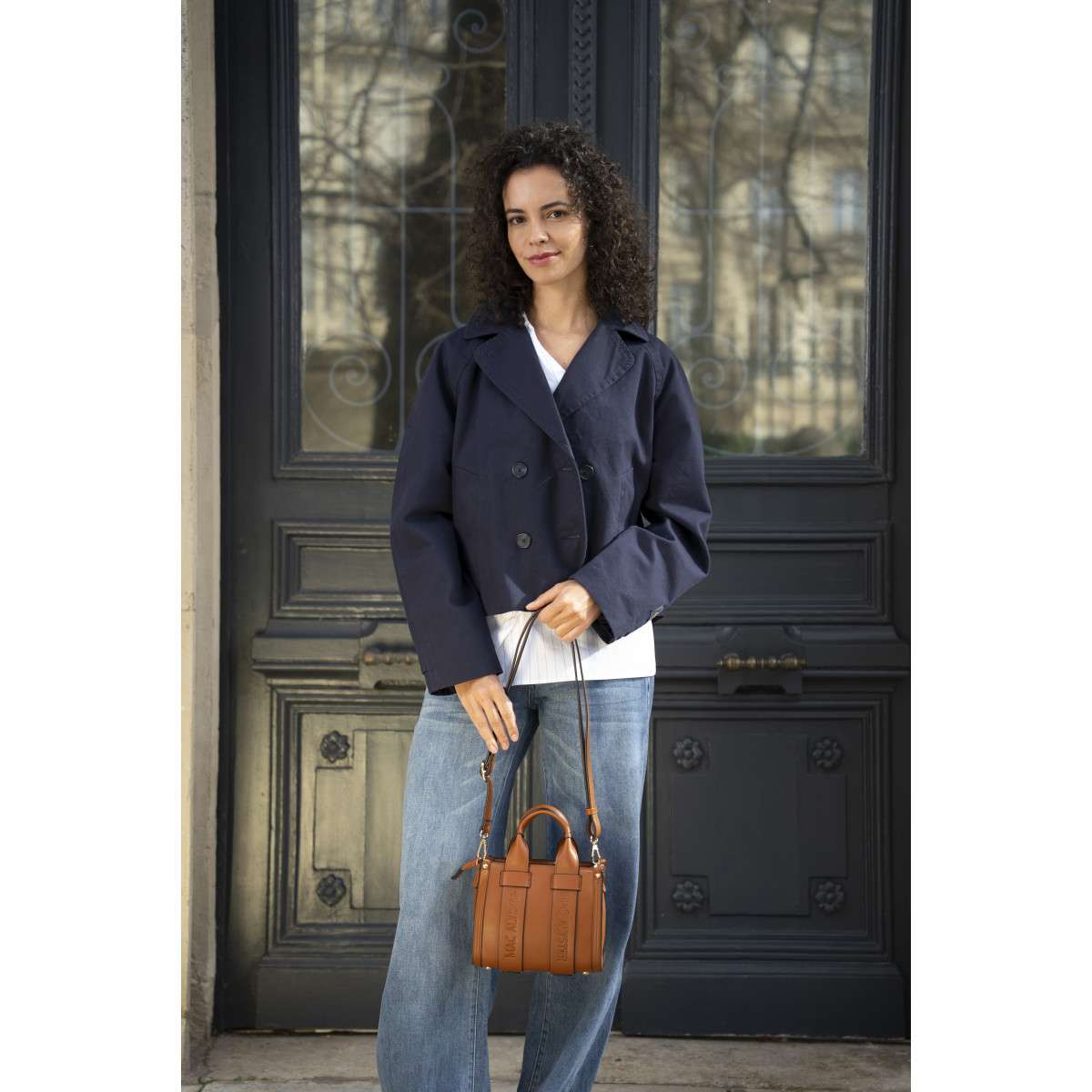 Chemisier coton mélangé à rayures asymétrique blanc, FREEMAN T. PORTER