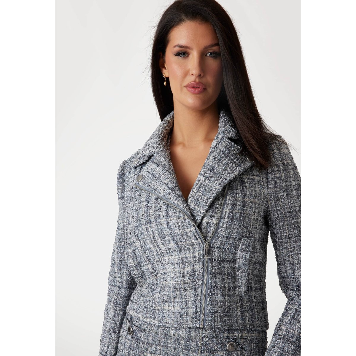 Blouson Motard Tweed gris multi, GUESS