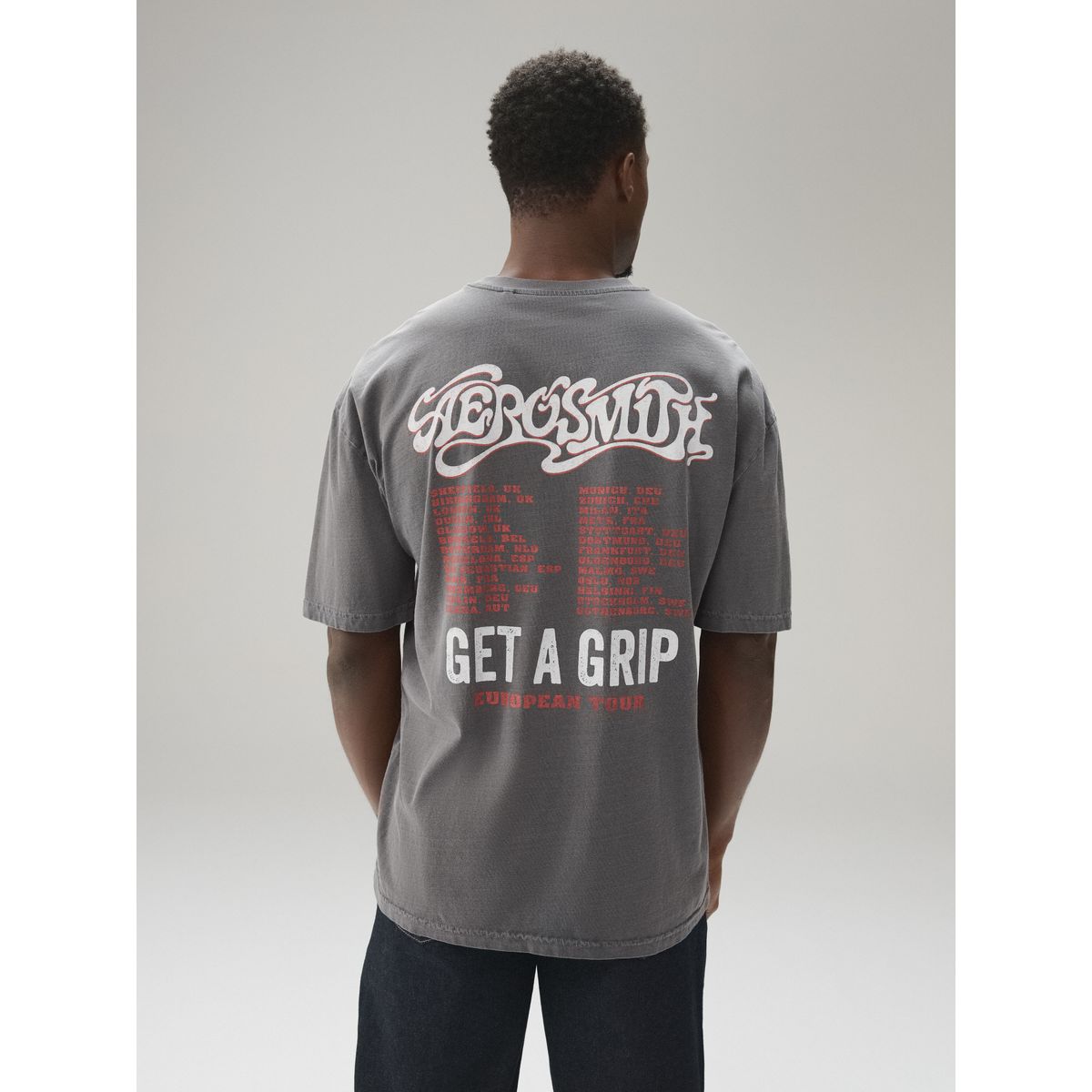 T-shirt à imprimé groupe de musique gris anthracite aerosmith, NEXT