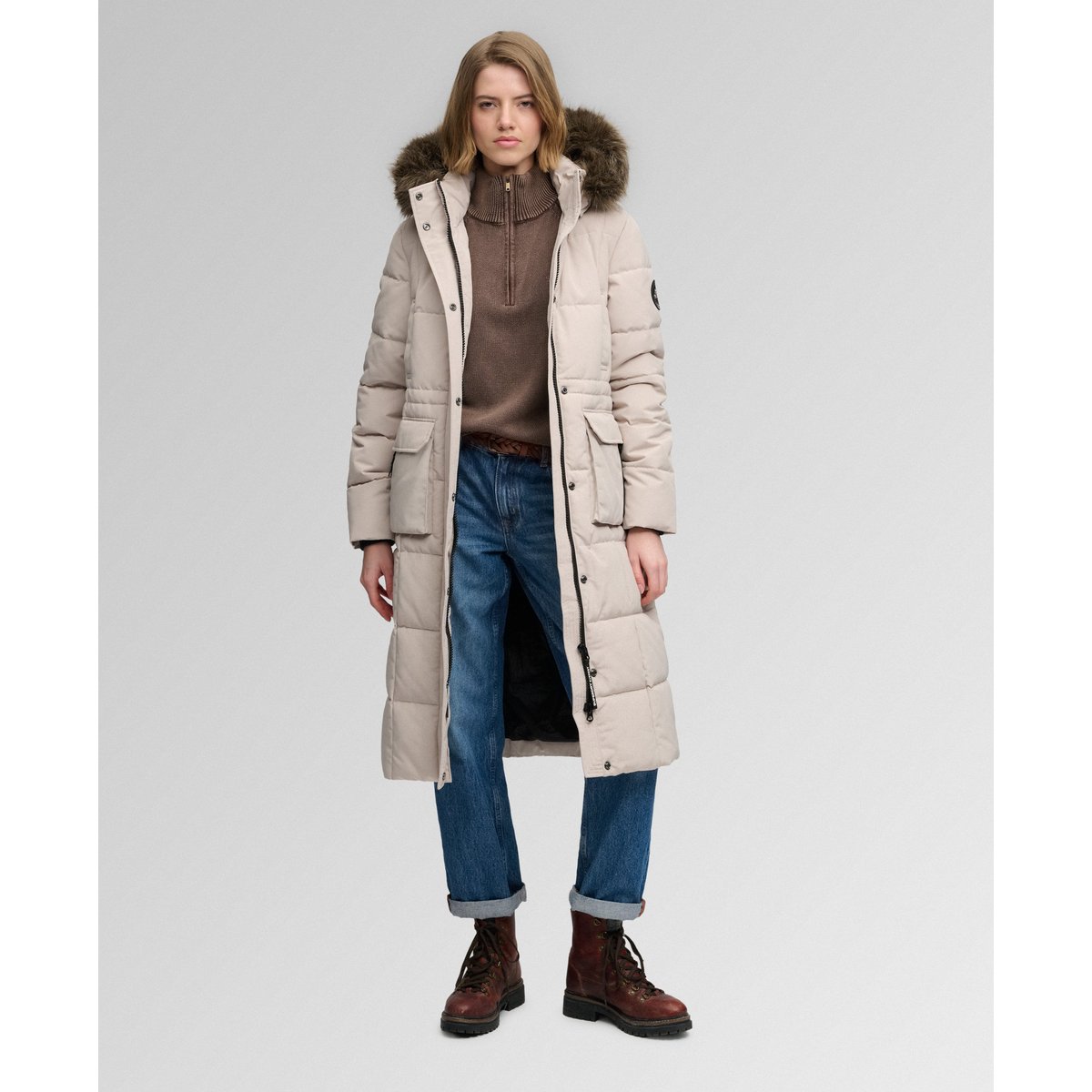 Manteau Everest Longline Puffer coupe ajustée gris château, SUPERDRY