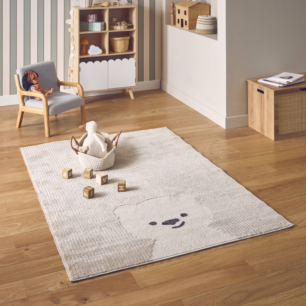 Tapis intérieur enfant beige crème petit ourson ELLIOT beige, SWEEEK