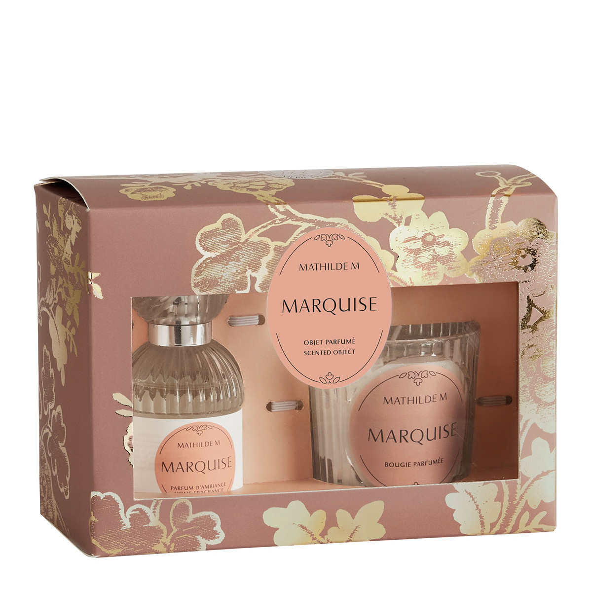 Coffret parfum et bougie Marquise TRÉSOR DE FLEURS rose, MATHILDE M
