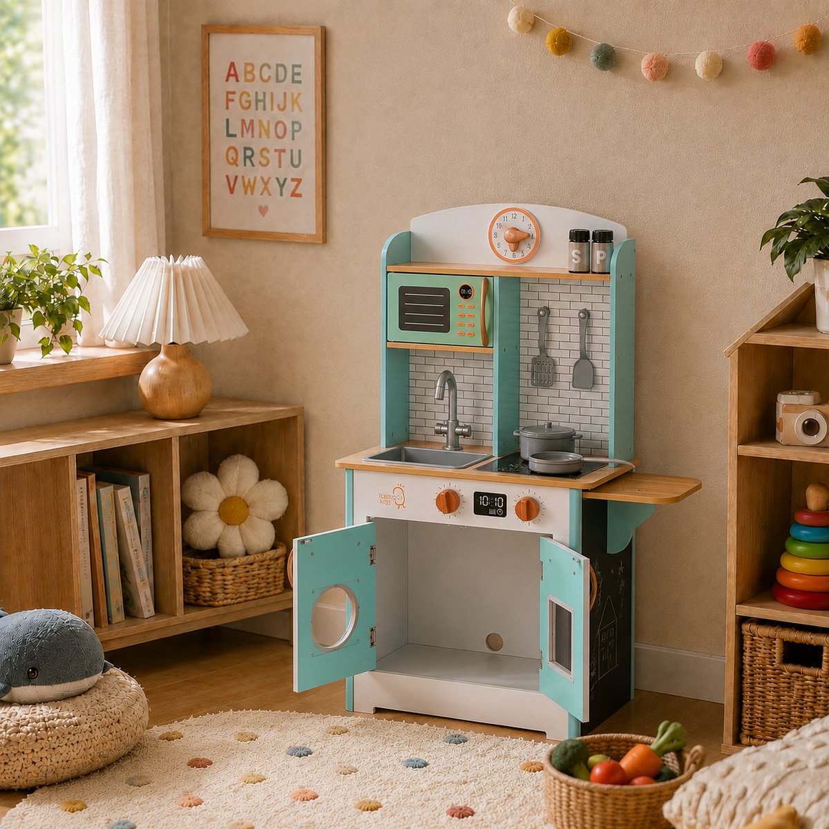 Cuisine Enfant Bois LITTLE CHEF bleu-blanc, TEAMSON KIDS