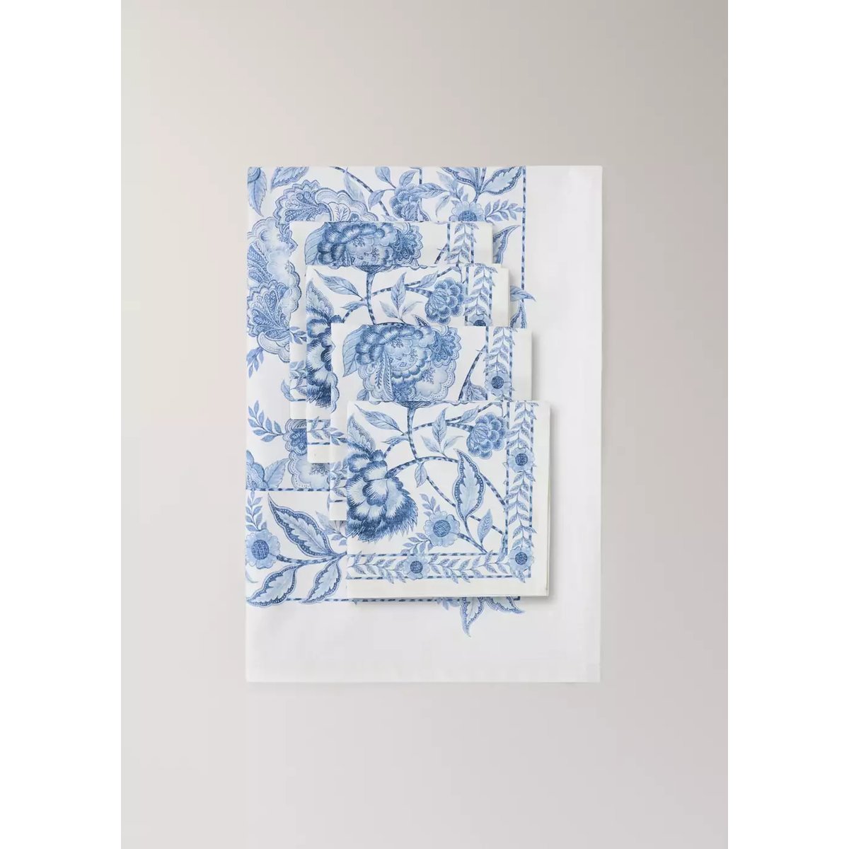 Pack de 4 serviettes de table coton imprimé fleuri bleu, MANGO HOME