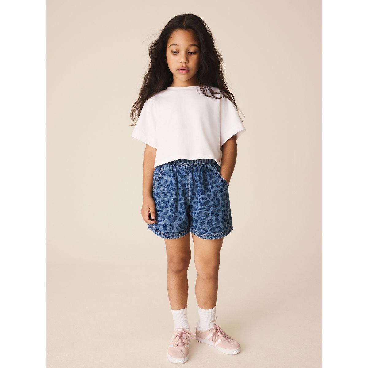 Short à enfiler denim animalier, NEXT