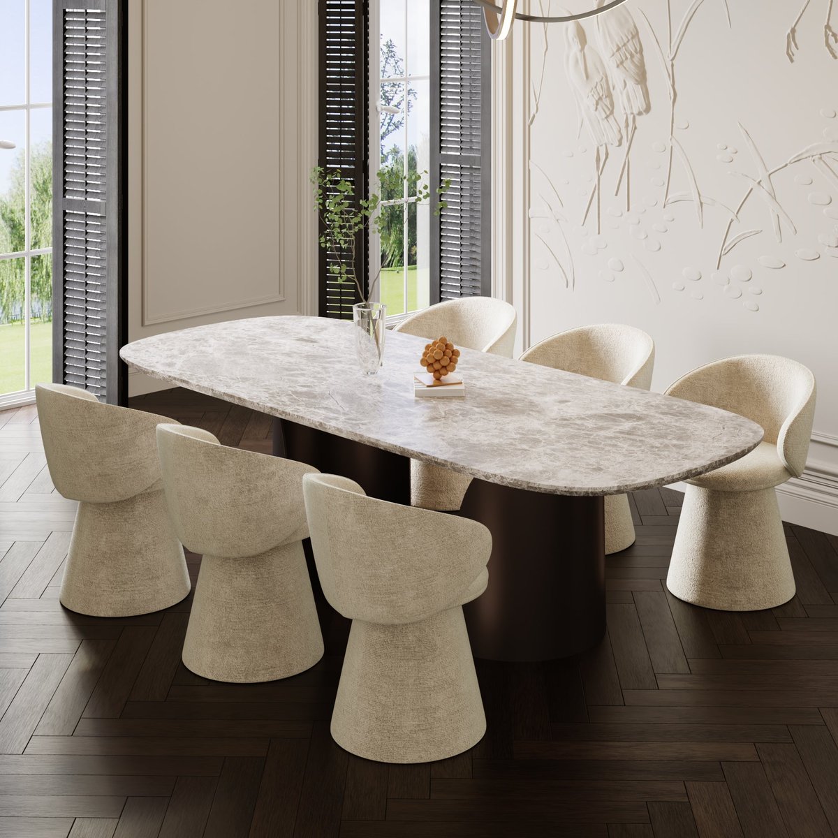 Fauteuil rotatif 180° en velours texturé FLARE crème, SIA HOME