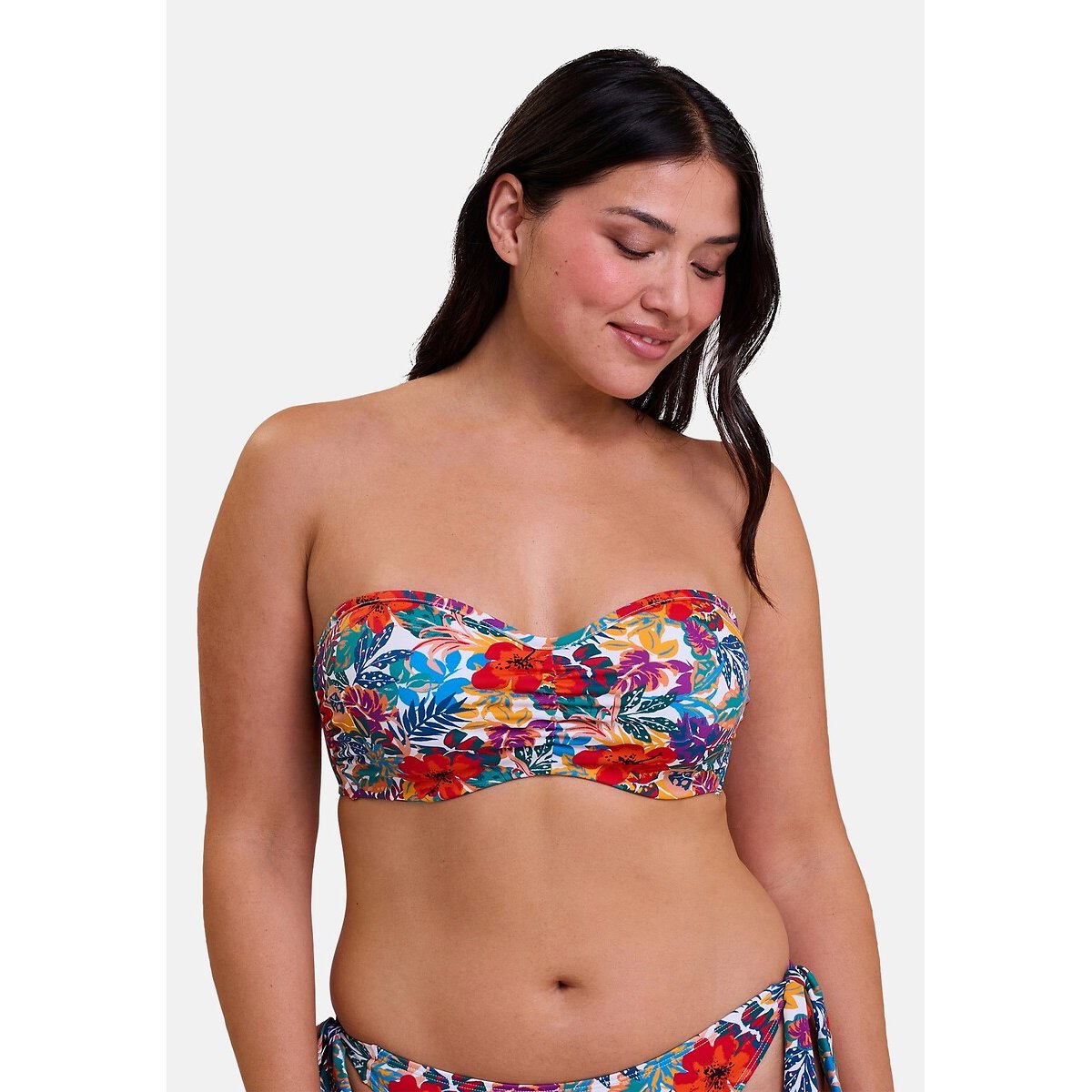 Haut de maillot de bain bandeau Curaçao imprimé tropical multicolore, SANS COMPLEXE
