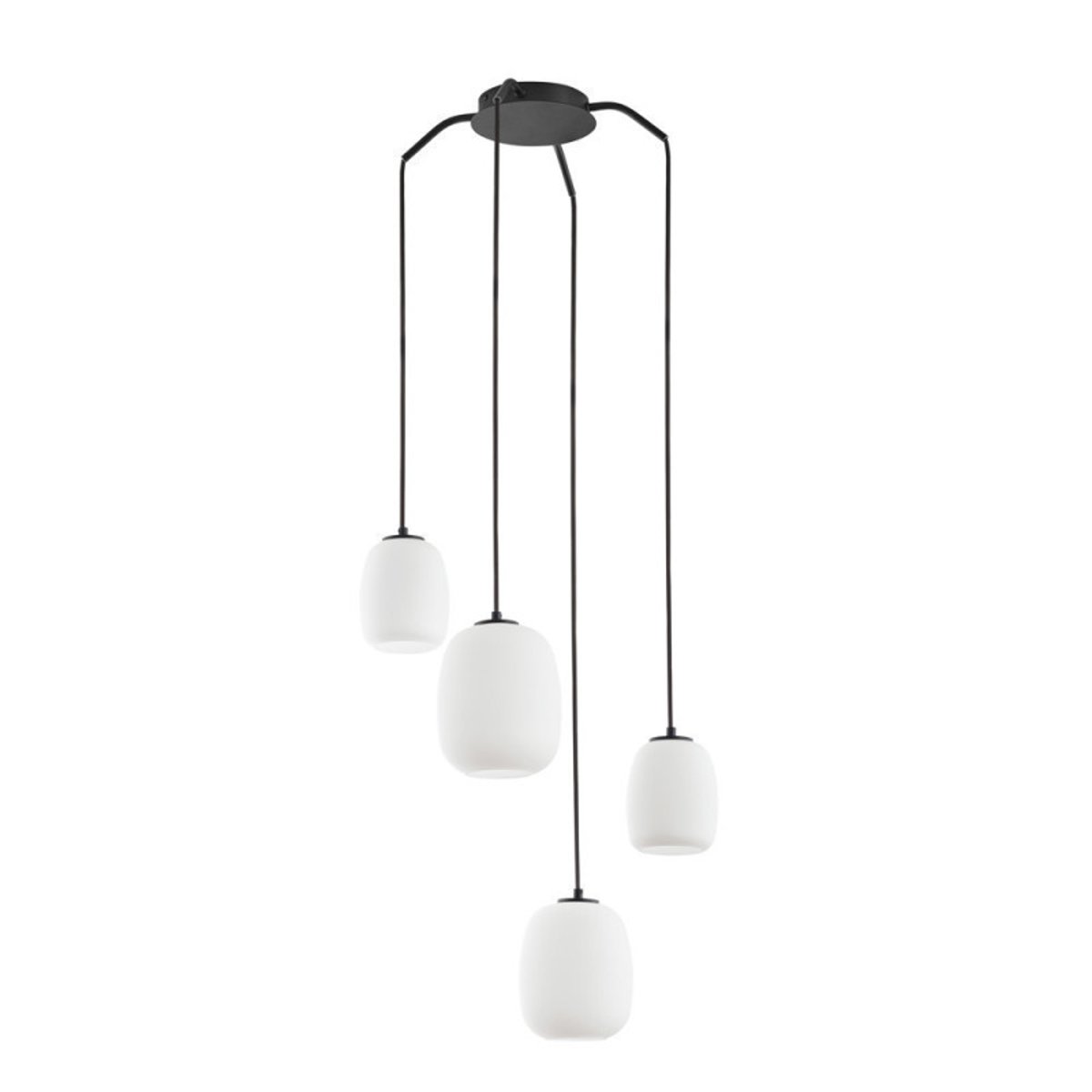 Suspension 4 lampes verre opale Jap noir noir, MILLUMINE