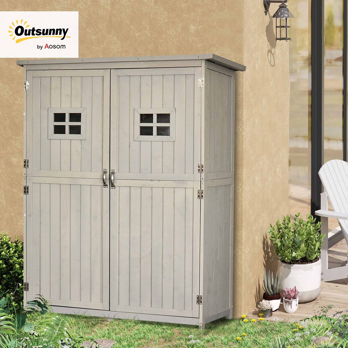 Abri de jardin Sapin Bois naturel gris, OUTSUNNY