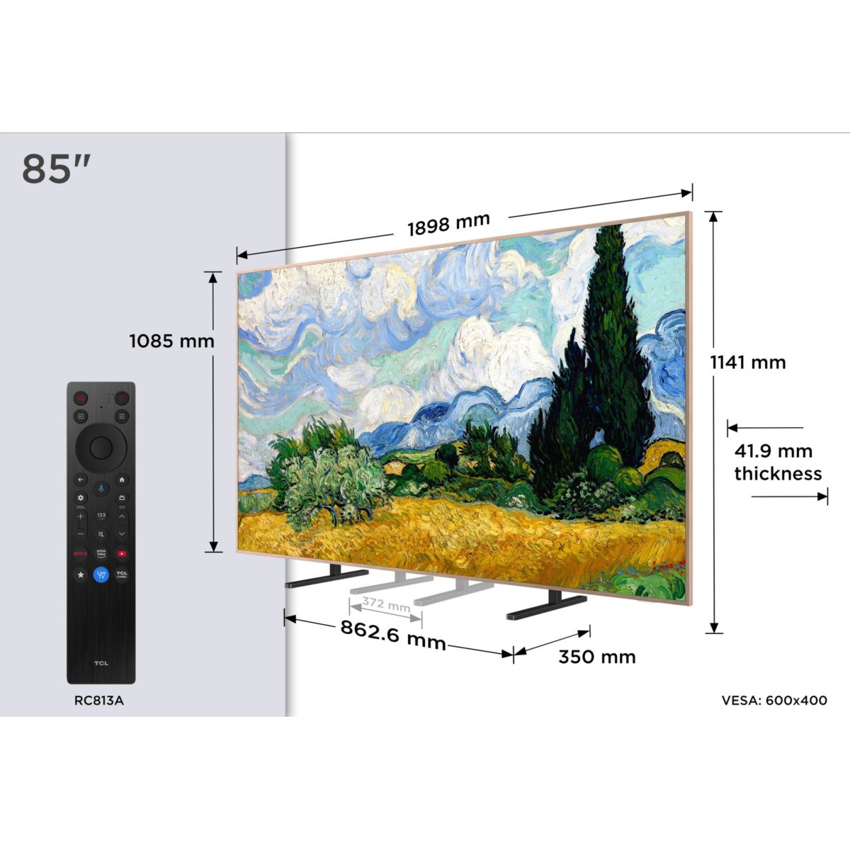TV Mini LED 85A400 PRO (2026) 85" (216 cm) couleur unique, TCL