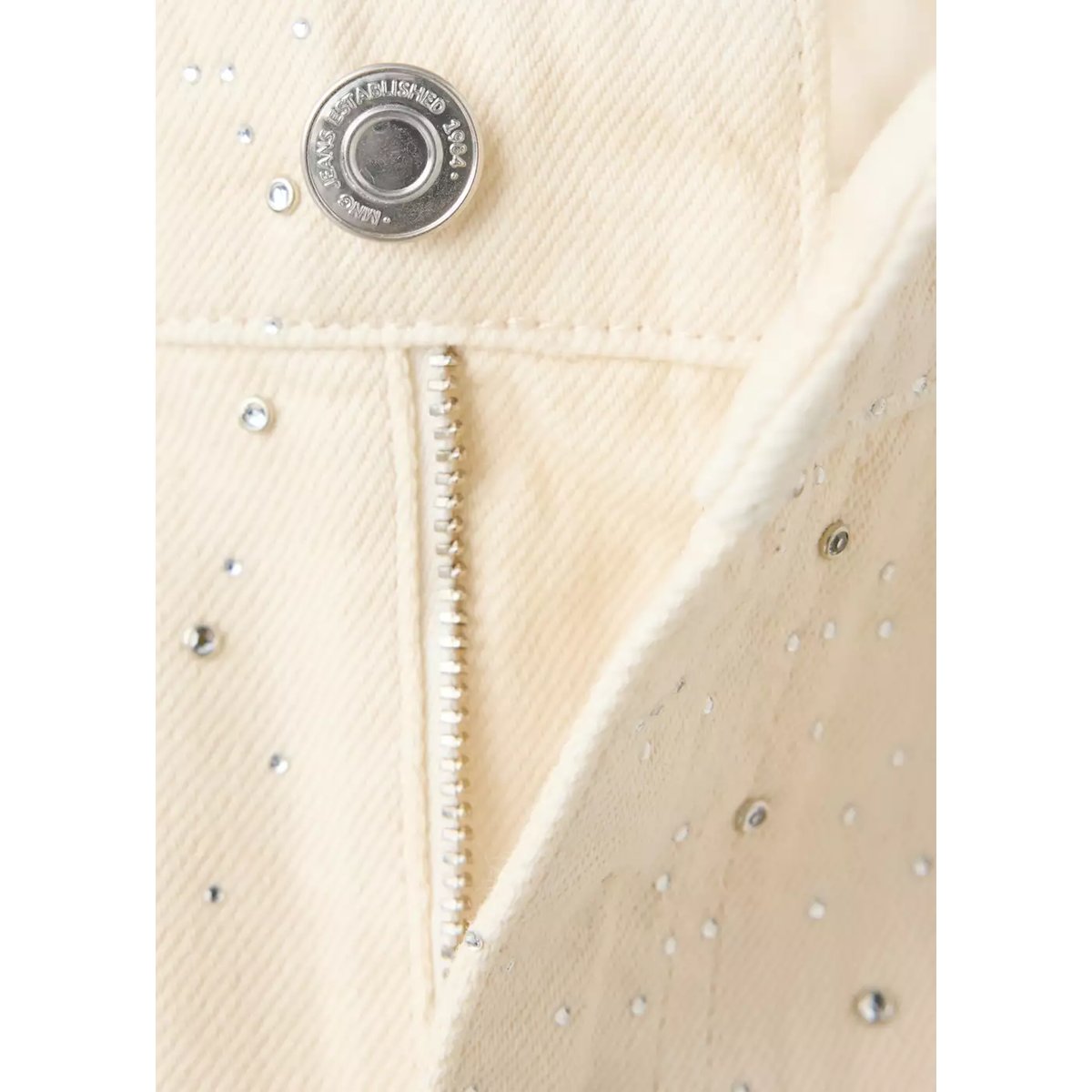 Jupe en jean ornée de strass blanc cassé, MANGO