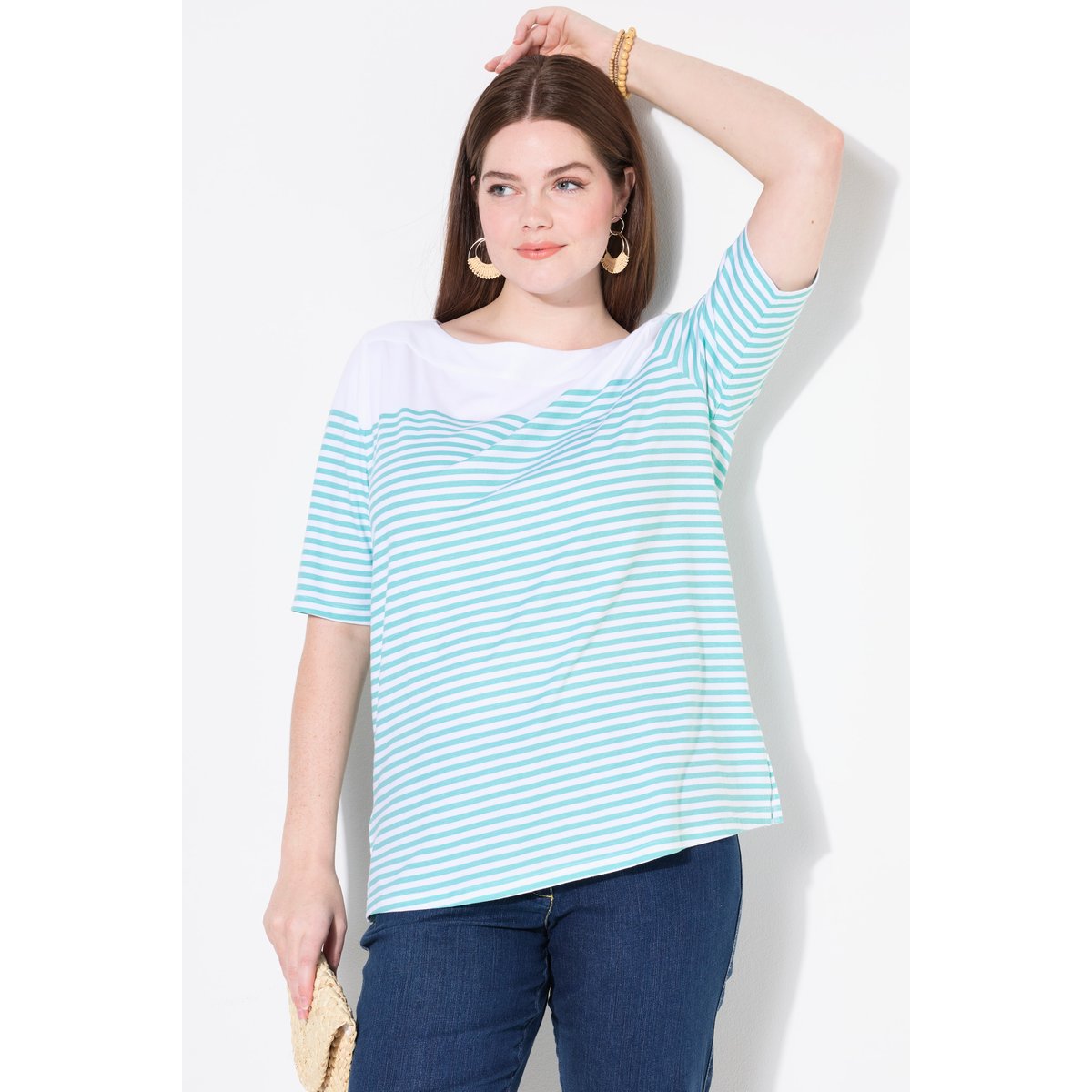 Marinière à manches courtes. Encolure bateau turquoise clair, ULLA POPKEN