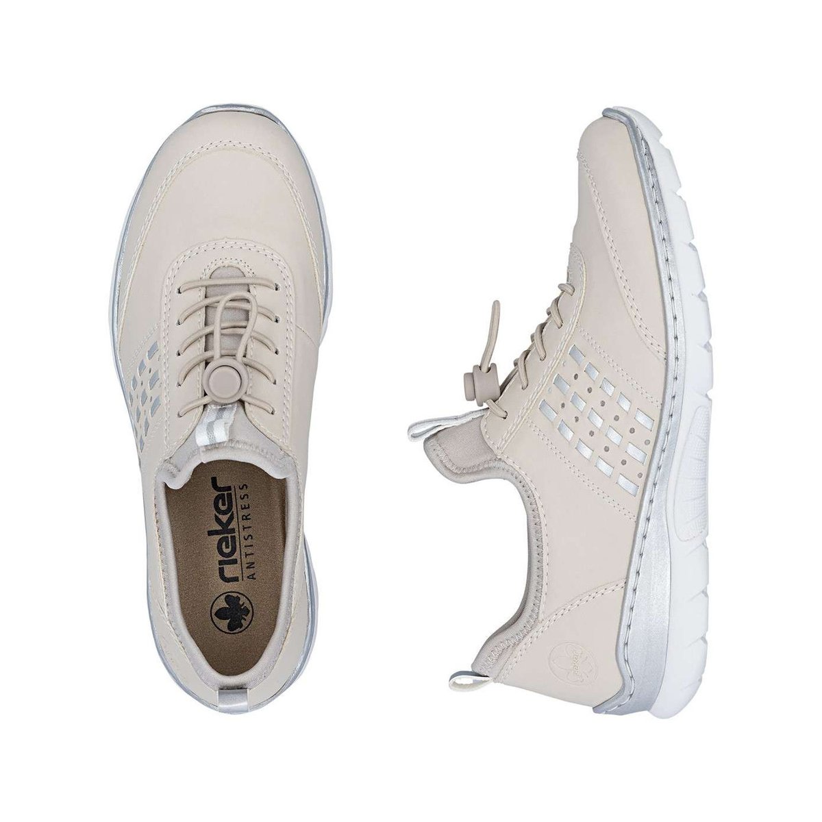 Sneakers écrues avec un talon plat et une fermeture slip-on beige, RIEKER