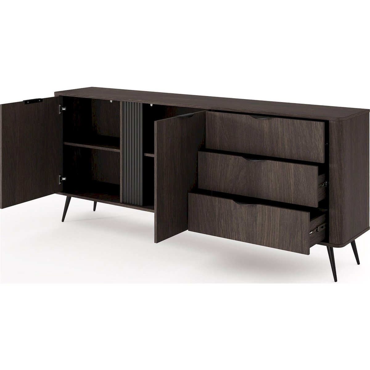 Buffet bois façades rainurées VERIS chêne dunin et noir, RECOLLECTION