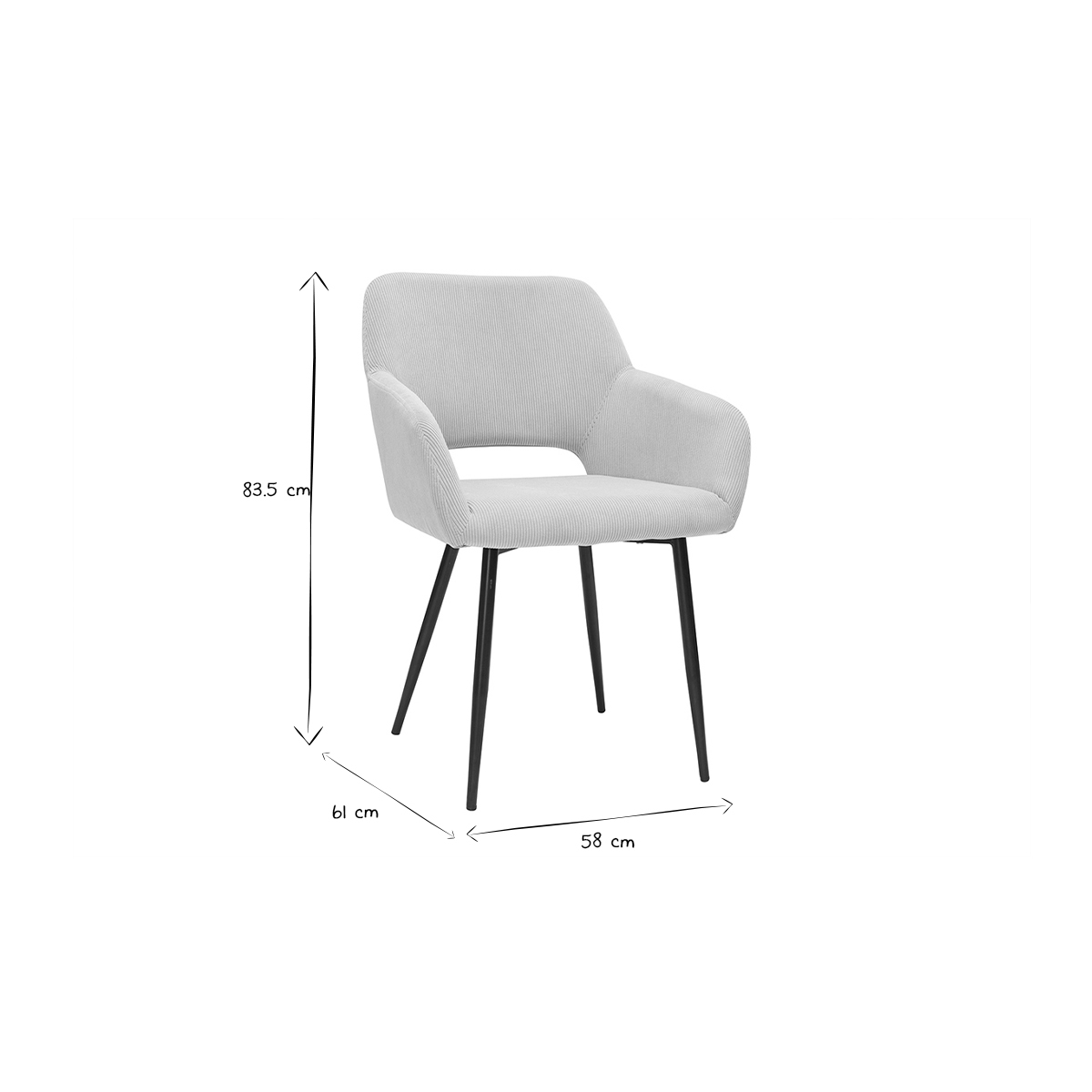 Chaises design pieds métal noir (lot de 2) LAURETTE taupe, MILIBOO