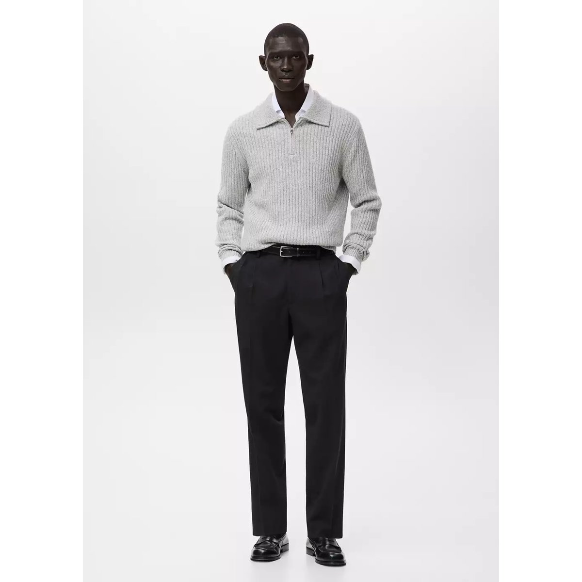 Pantalon regular-fit pinces noir, MANGO MAN