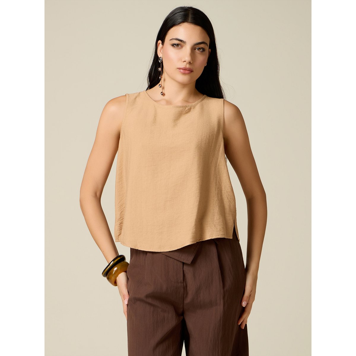 Top court mélange viscose beige, OLTRE