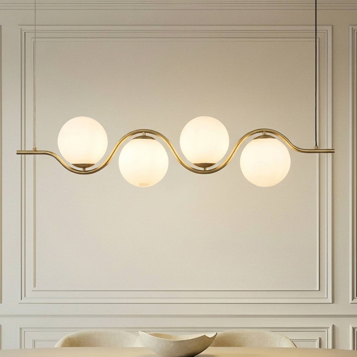 Suspension en verre design, Isandro doré, blanc, LUCANDE