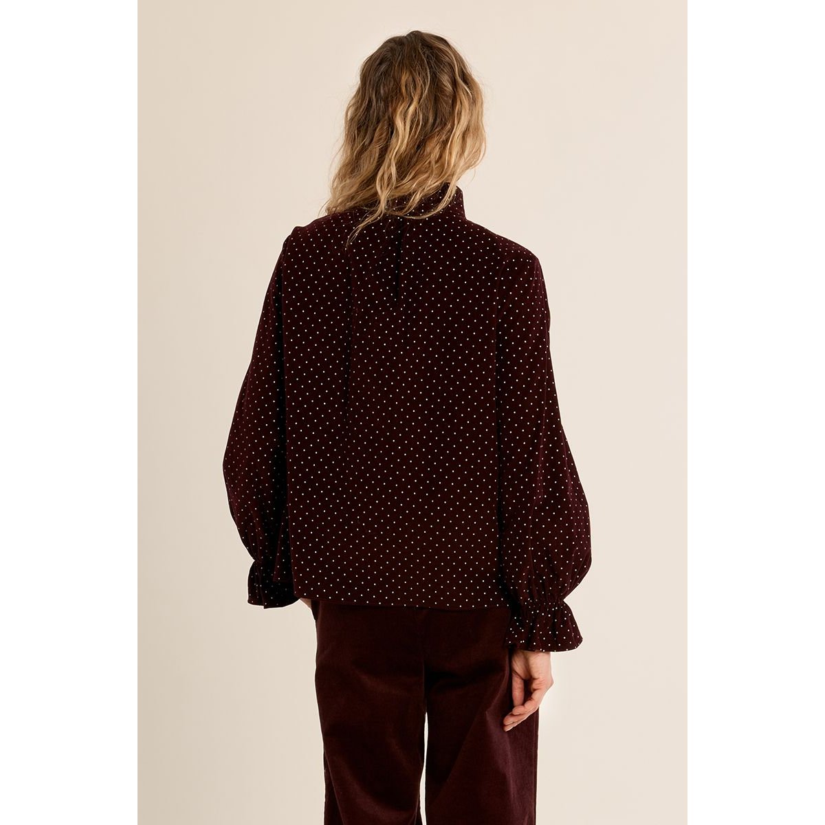 Blouse en coton col lavallière dark red, MOLLY BRACKEN