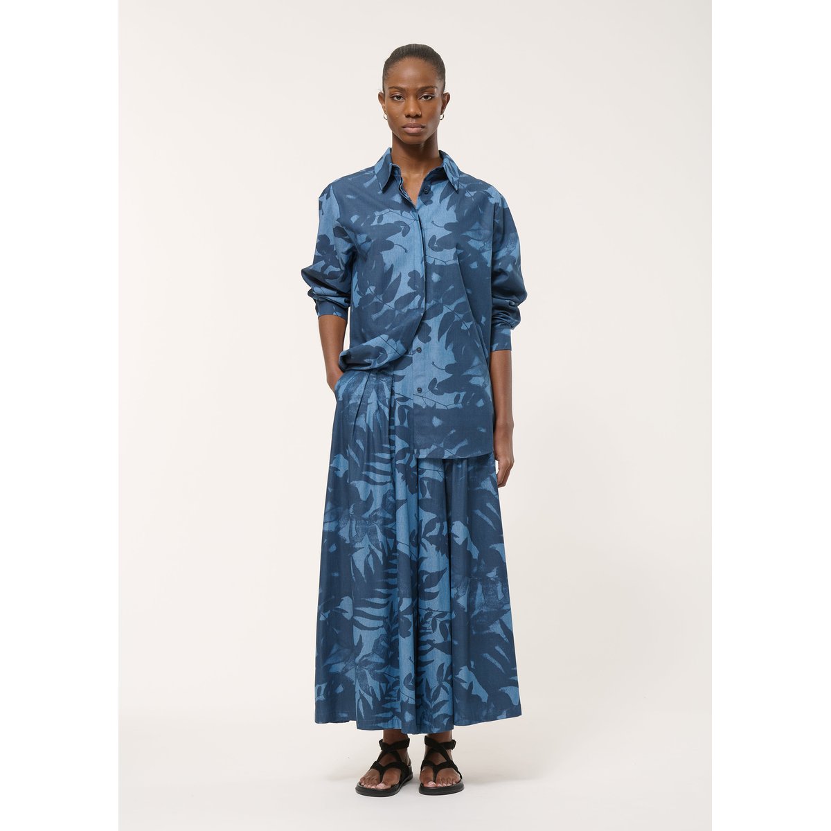 Pantalon jupe culotte imprimé navy/denim, HUMILITY