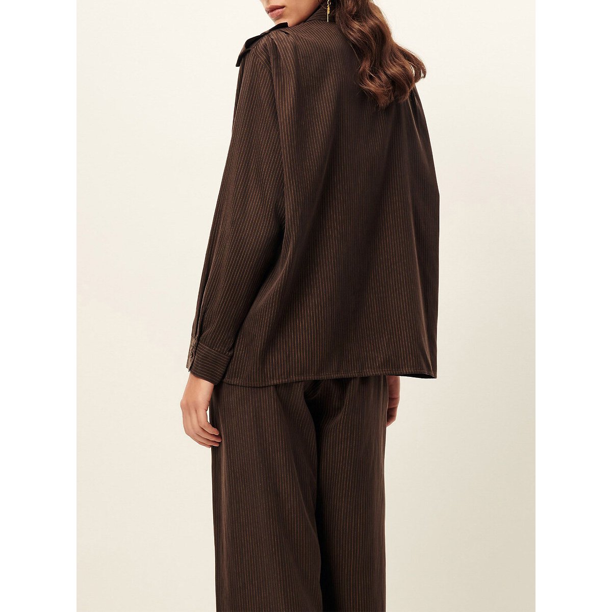 Chemise à manches longues, à fines rayures, pattes aux épaules, GINNIE marron, SESSUN