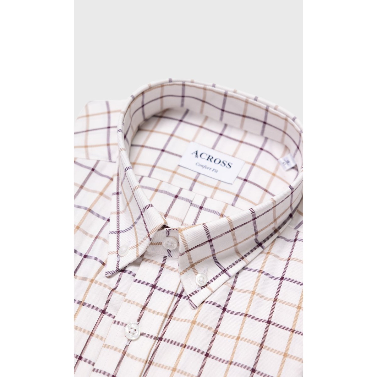 Chemise Confort fit à carreaux beige, ACROSS