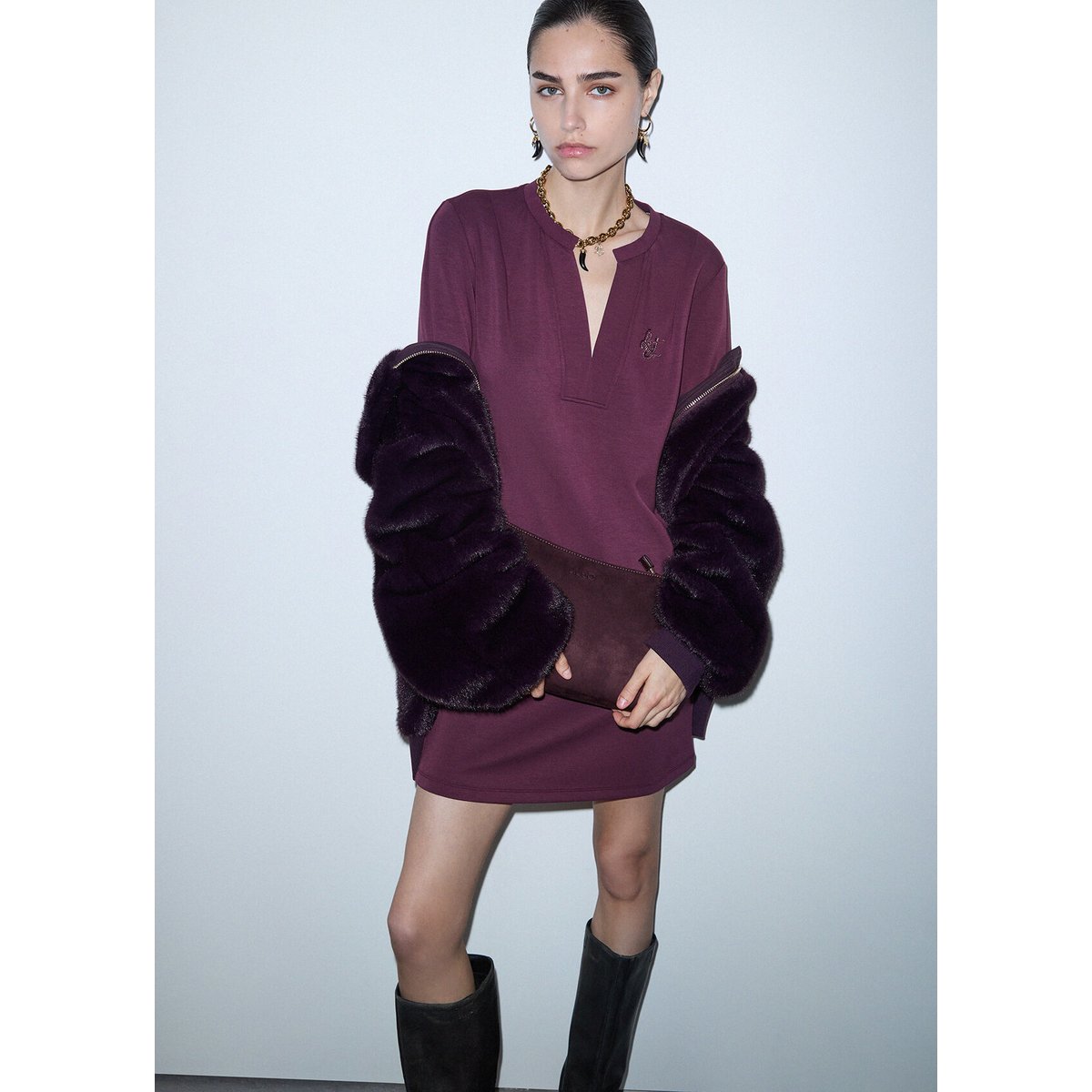 Robe courte en scuba aubergine, LIU JO