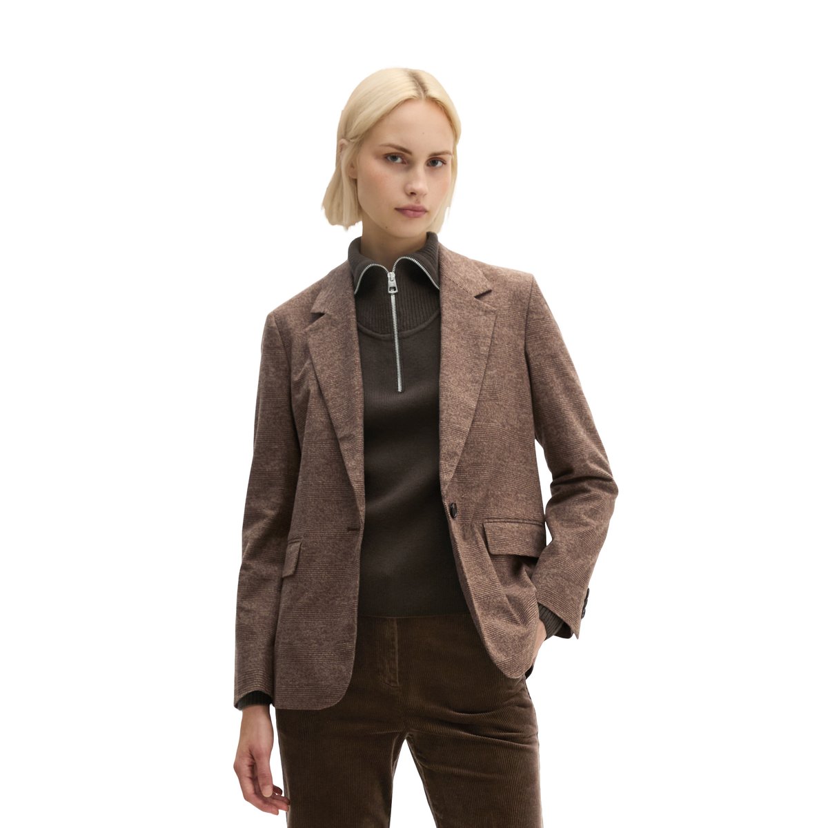 Blazer à carreaux Glencheck, coupe regular en coton stretch marron, MARC O'POLO