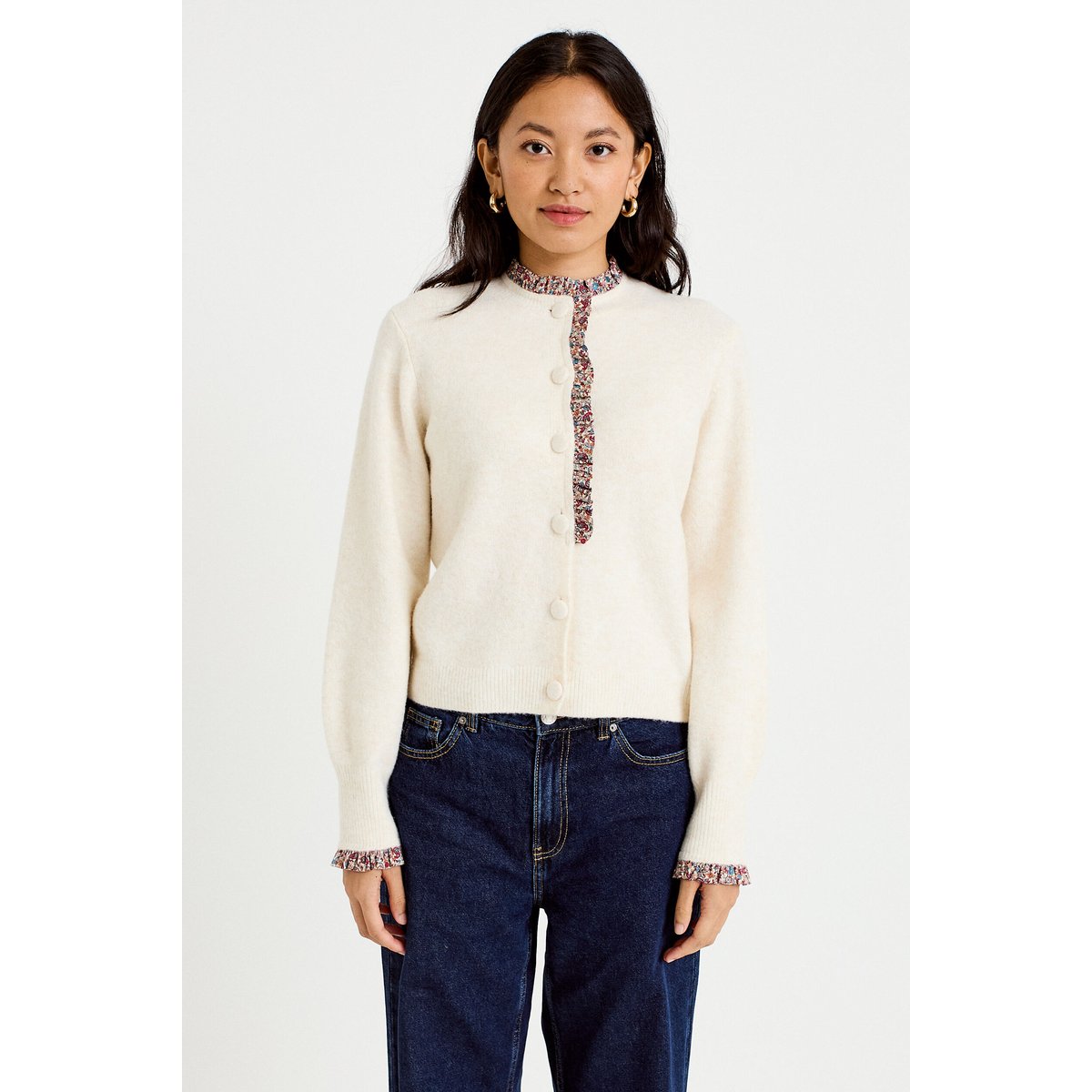Gilet col rond manches longues ecru, CACHE CACHE